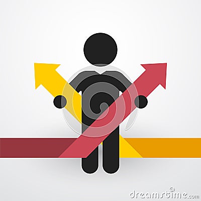 Man with two color arrows Vector Illustration