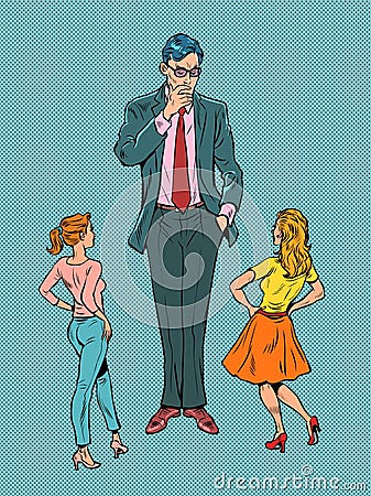 a man and two women are a choice, love and a relationship. Family psychology Cartoon Illustration