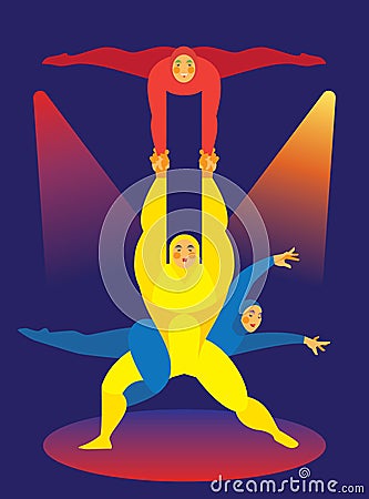 A man and two women are a circus acrobat Vector Illustration