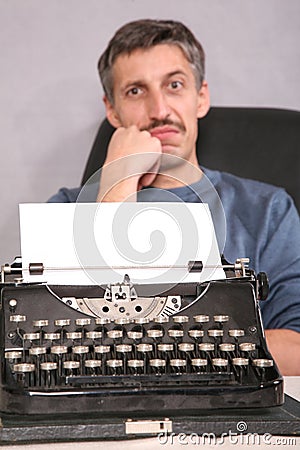 Man and typewriter 2 Stock Photo