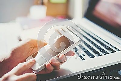 Man Typing Phone Message On Social Network Stock Photo