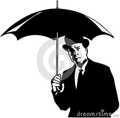 Man with Umbrella cartoon Vector Clipart Vector Illustration