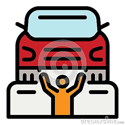 Man under car repair icon color outline vector Vector Illustration