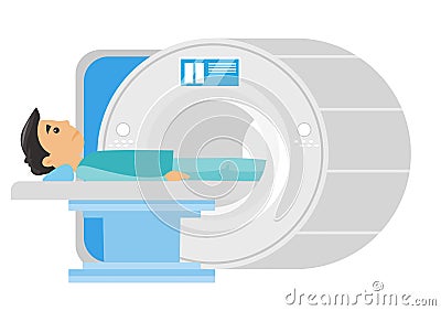 Man undergoes a magnetic resonance imaging scan. Vector Illustration