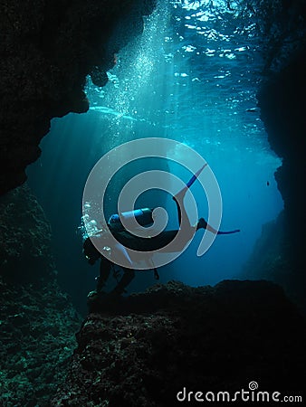 Man Underwater Photographer Scuba Diving Stock Photo