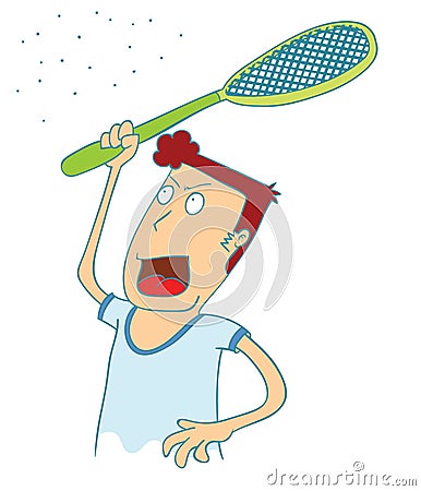 Man use electrical racket to kill mosquitos Vector Illustration