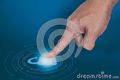 Man use fingerprint to scanning and biometric authentication, processing access personal data Stock Photo