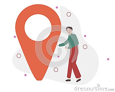 Man use smart phone to find location in map application. Modern flat cartoon vector illustration. Vector Illustration