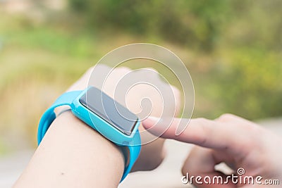 Man use of wearable watch Stock Photo