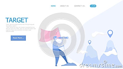 Man useing telescope and red flag searching for target Vector Illustration