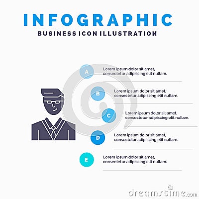 Man, User, Manager, Student Solid Icon Infographics 5 Steps Presentation Background Vector Illustration