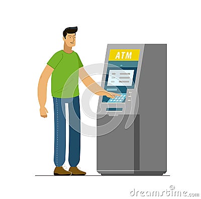 Man uses an ATM. Business, banking vector illustration Vector Illustration