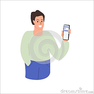 man uses messenger app for chat conversations Vector Illustration