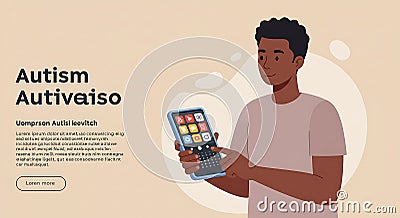 Man Using Accessible App on Phone for Autism Support Resources Stock Photo