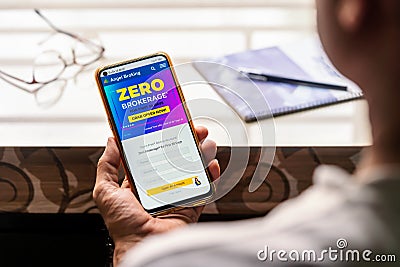 Man Using Angel Broking App Editorial Stock Photo