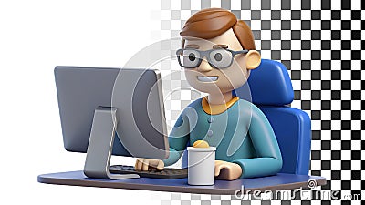 Man using computer, office worker, desk worker, computer user, working man png transparent image Generative AI Stock Photo