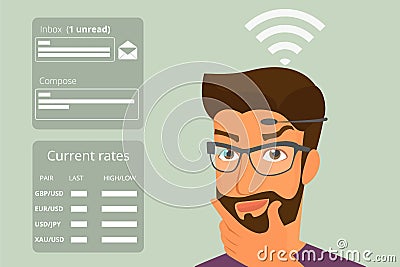 Man using head-mounted hardware technologies Vector Illustration