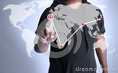 Man using a hologram to show globalization Stock Photo