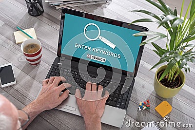 Keywords search concept on a laptop Stock Photo