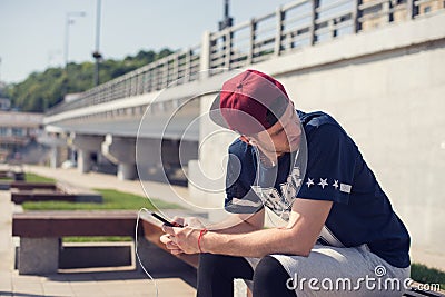 Man using mobile app Stock Photo