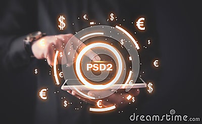 Man using tablet. PSD2-Payment Services Directive Stock Photo