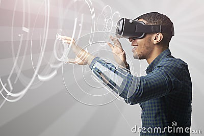Man Using Virtual Reality Headset Stock Photo