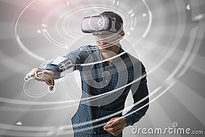 Man Using Virtual Reality Headset Stock Photo