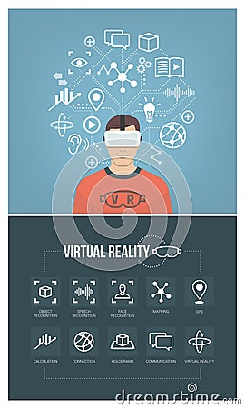 Man using virtual reality headset Vector Illustration