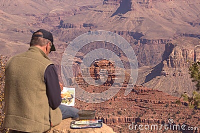 Painting while overlooking the Grand Canyon Editorial Stock Photo