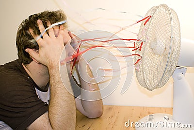 Man and ventilator Stock Photo