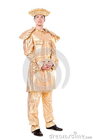 Man in Vintage Gold Fancy Dress Costume Stock Photo