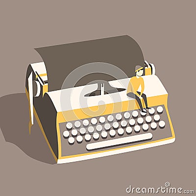 Man on vintage typewriter. Vector illustration. background Vector Illustration