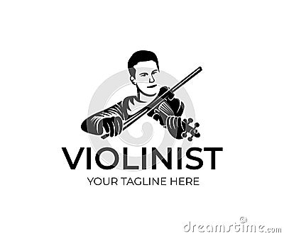 Man violinist playing violin, logo design. Musical instrument, music school, music and symphony orchestra, vector design Vector Illustration