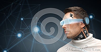 Man in virtual reality glasses and microchip Stock Photo