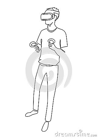 Man in virtual reality headset and motion controller continuous line vector illustration Vector Illustration