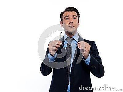 Man with vision difficulties squinting Stock Photo