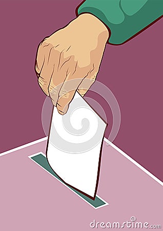 Man voting placing his ballot in the box Vector Illustration