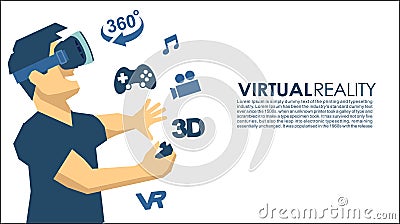 Man in a VR glasses 3d virtual reality icons Stock Photo