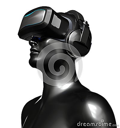 Man in VR Goggles with Headphones Cartoon Illustration