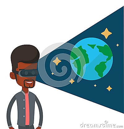 Man in vr headset getting in open space. Vector Illustration