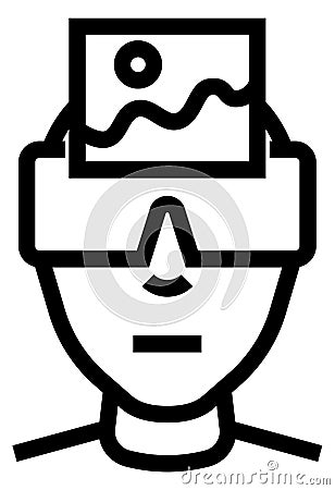Man in vr headset looking at image. Futuristic technology icon Vector Illustration
