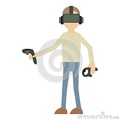 Man with vr manipulator icon, cartoon style Vector Illustration