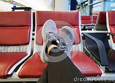 Man waiting airport terminal Stock Photo