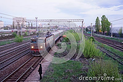 Man waitng for train, Carpati station Bucharest Stock Photo