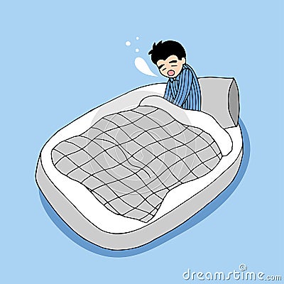 Man wake up lazy early in the morning, hand drawn vector Vector Illustration