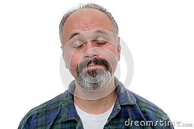 Man is waking up with acceptance on his face Stock Photo