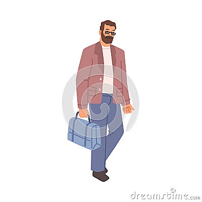 Man walking with briefcase, successful person Vector Illustration