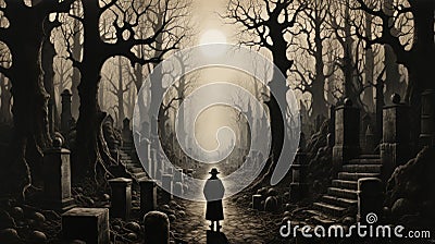 A man walking in a cemetery Stock Photo