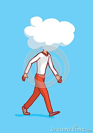 Man walking with cloud on his head or clouded thoughts Vector Illustration