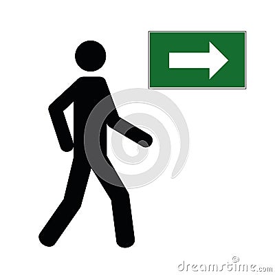 Man walking by foot icon pedestrian pictogram with green arrow Vector Illustration